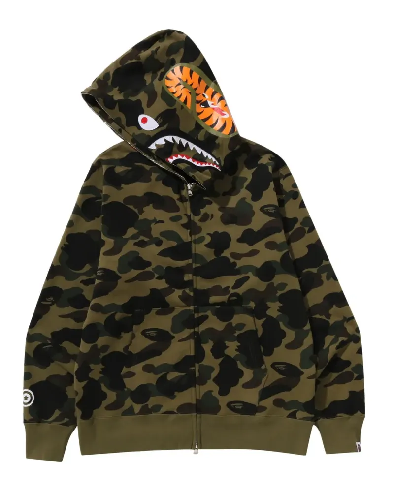 BAPE Shark camouflage-print zip-up hoodie - Grün Grün