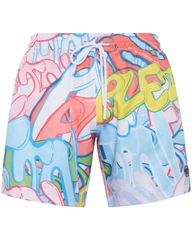 Philipp Plein Badeshorts mit Graffiti-Print Rosa