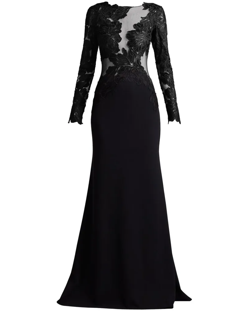 Tadashi Shoji Abendkleid mit transparenten Einsätzen - Schwarz Schwarz