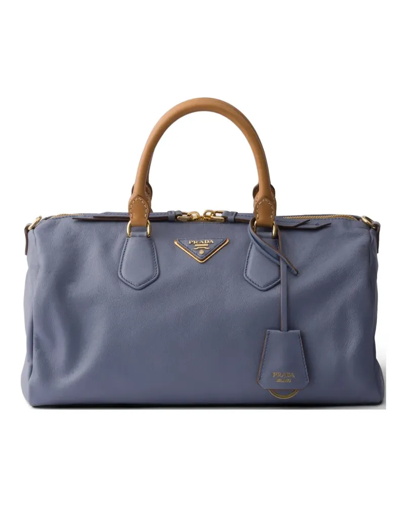 Prada large leather top-handle bag - Blau Blau