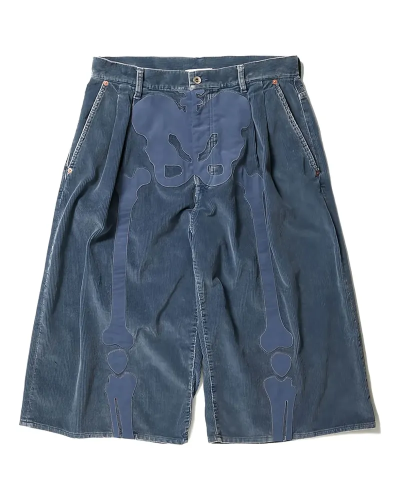 Doublet bone-appliqué corduroy shorts - Blau Blau