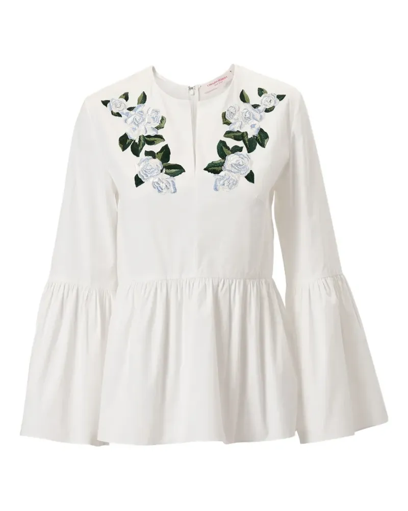 Carolina Herrera New York Oberteil mit Glockenärmeln und Blumenstickerei - Weiß Weiß