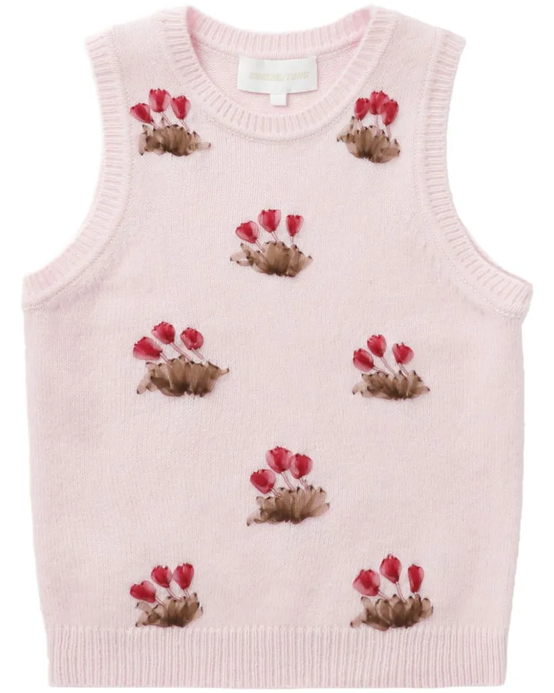 SHUSHU/TONG Pullunder mit Blumenapplikation - Rosa Rosa