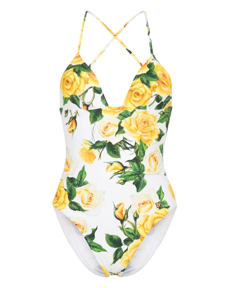 Dolce & Gabbana Badeanzug mit Blumen-Print - Weiß Weiß