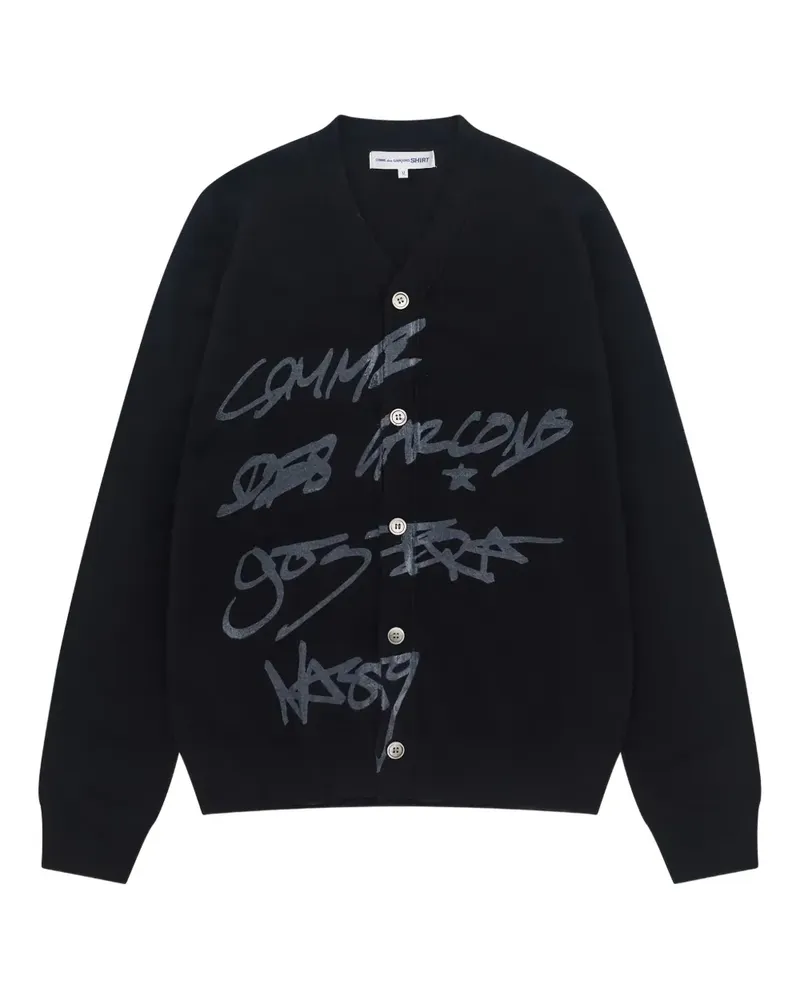 Comme des Garçons x ASAP Nast Script Cardigan mit V-Ausschnitt - Schwarz Schwarz