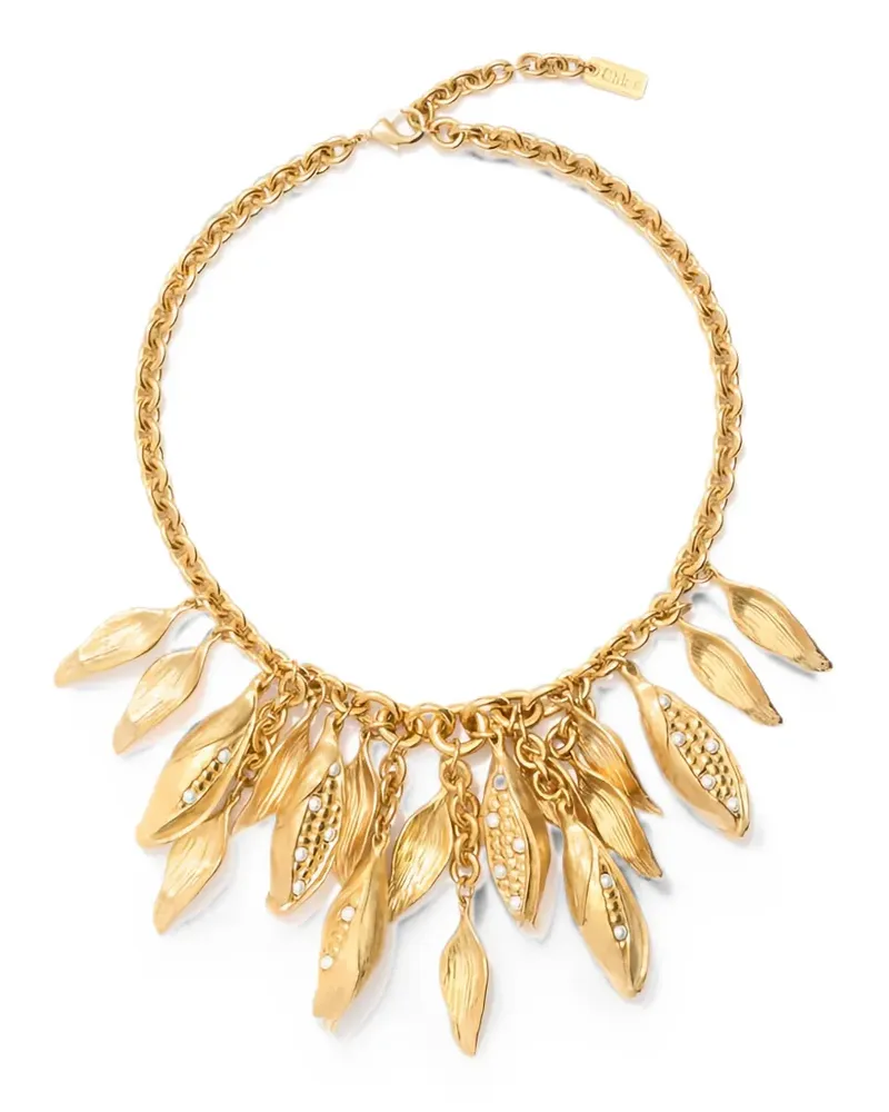 Chloé leaf-pendant faux-pearl necklace - Gold Gold