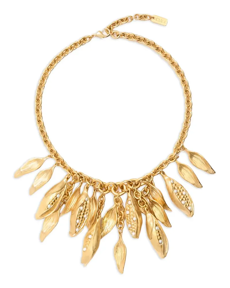 Chloé Kunstperlen-Halskette mit Blattanhänger - Gold Gold