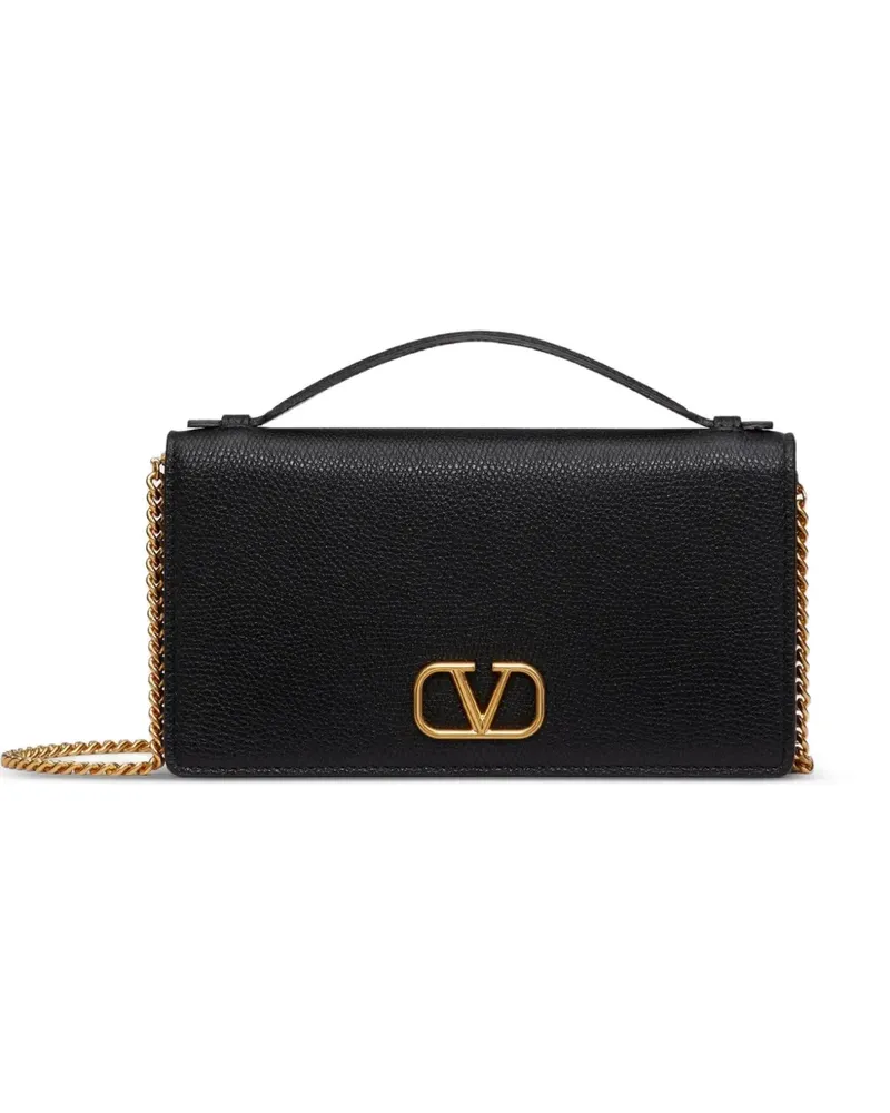 Valentino Garavani VLogo Signature grainy calfskin wallet with chain - Schwarz Schwarz