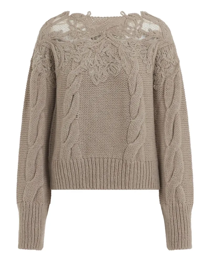 Ermanno Scervino Zopfmuster-Pullover mit Spitzeneinsatz - Braun Braun