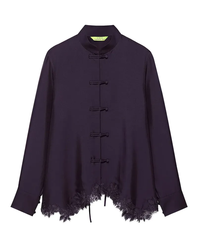 Shanghai Tang lace-trim frog-fastening blouse - Violett Violett