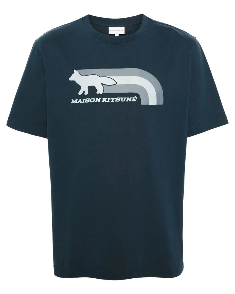 Kitsuné T-Shirt mit Fuchs-Motiv - Blau Blau