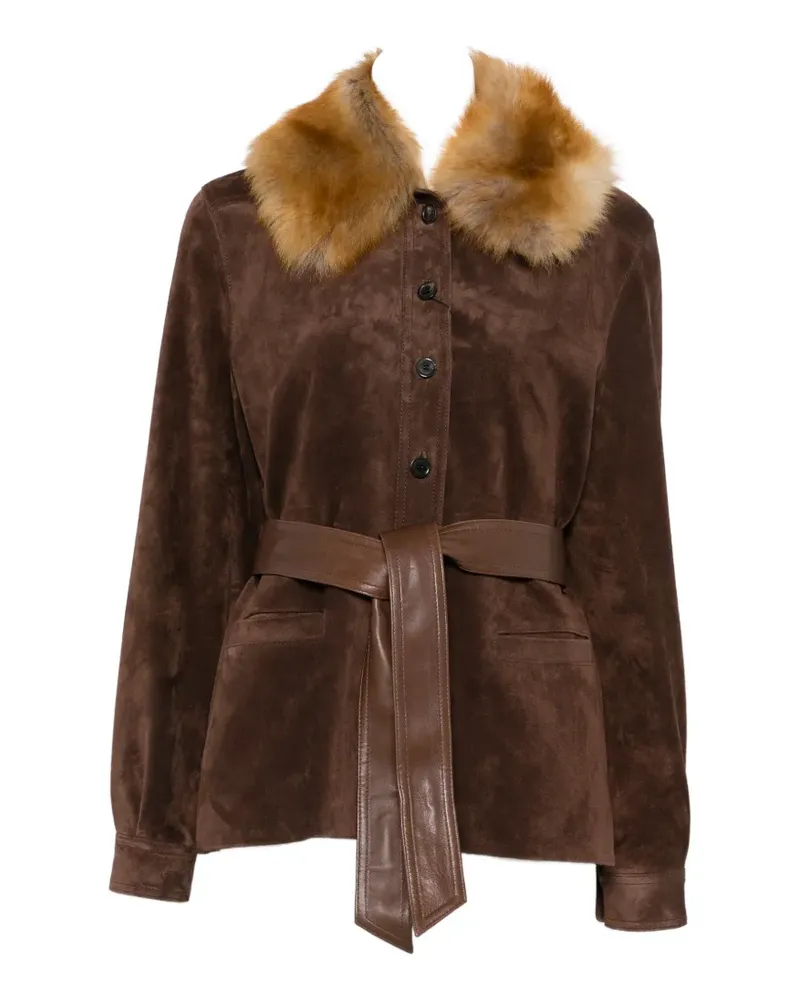 Saint Laurent belted leather jacket - Braun Braun