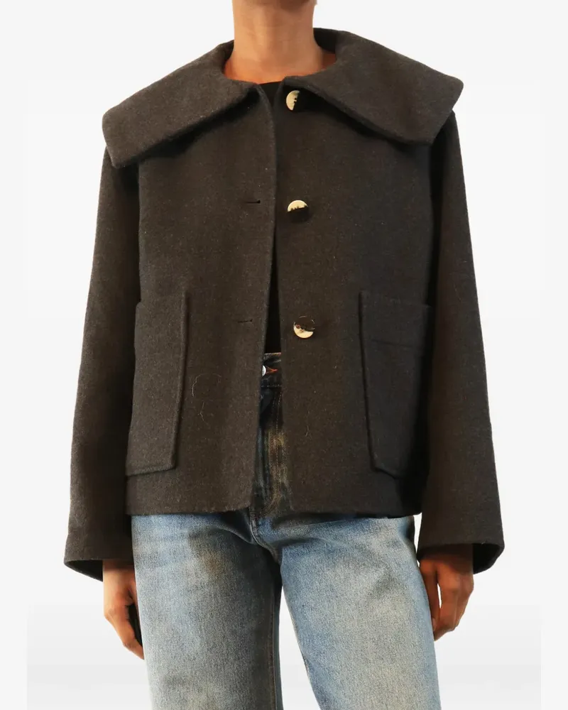 Ganni cropped oversized-collar jacket - Grau Grau