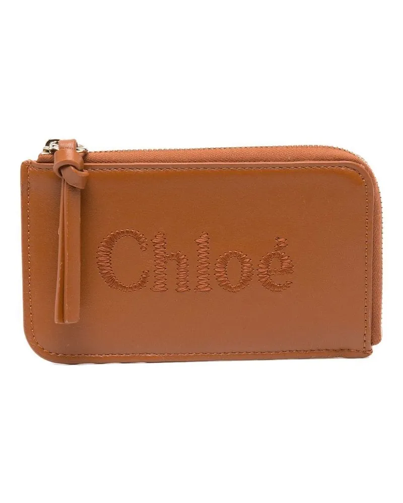 Chloé Portemonnaie mit Logo-Stickerei Braun