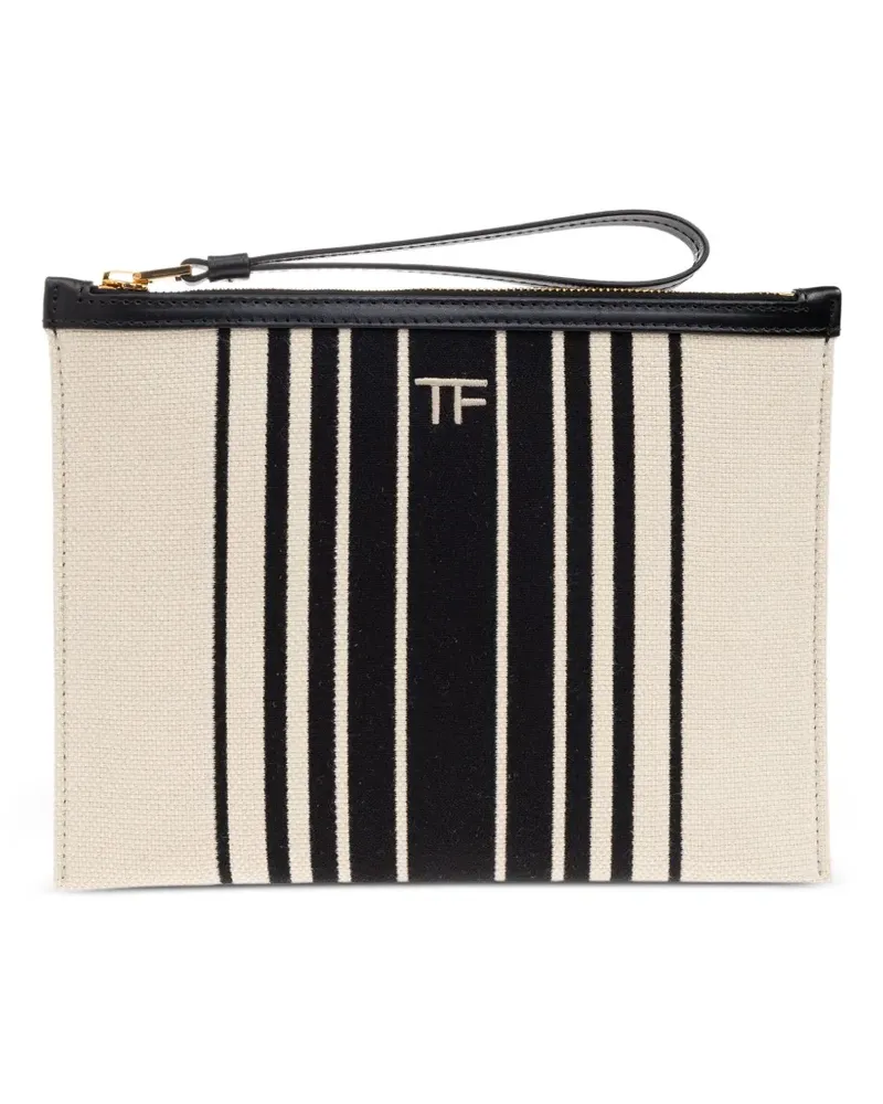Tom Ford Gestreifte Canvas-Clutch - Nude Nude