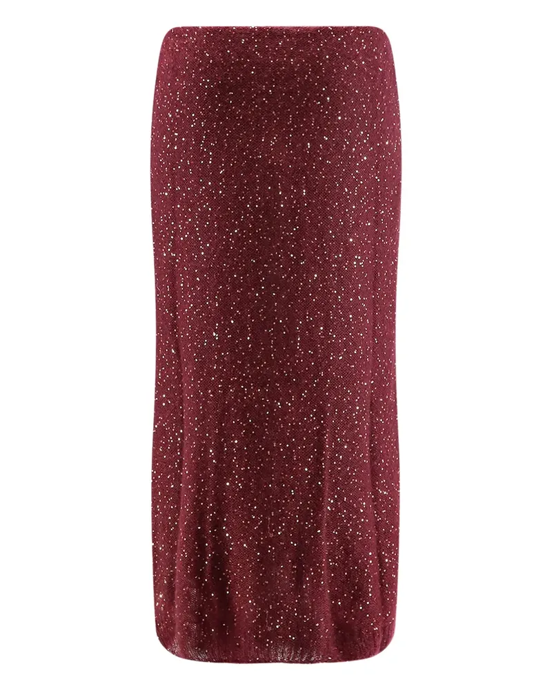 NUDE Elastischer Midirock mit Pailletten - Rot Rot