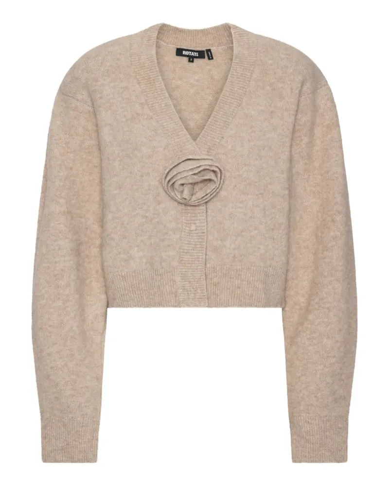 ROTATE Birger Christensen Gestrickter Cardigan in Beige mit Blume - Nude Nude