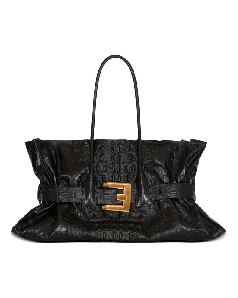 Balmain XL Anthem Tote Bag mit Kroko-Prägung - Schwarz Schwarz