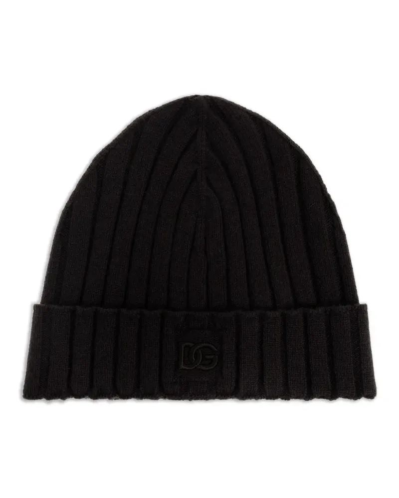 Dolce & Gabbana Gerippte Mütze mit Logo - Schwarz Schwarz
