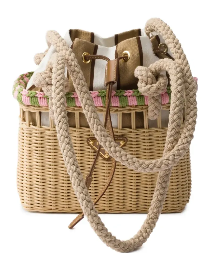 Prada Mini Wicker Schultertasche - Nude Nude