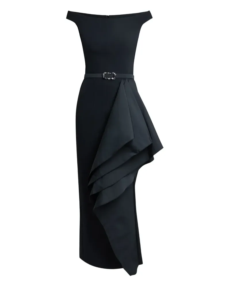 Safiyaa Drapiertes Bardot Kleid - Schwarz Schwarz