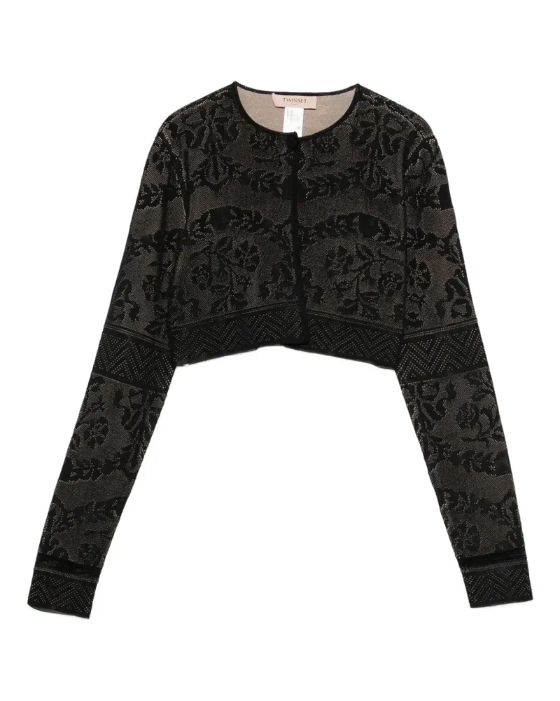 Twin-Set floral-pattern cropped cardigan - Schwarz Schwarz