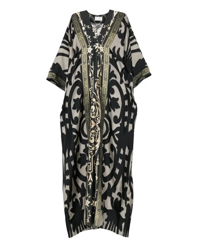 Pierre-Louis Mascia V-Ausschnitt-Maxikleid mit Barock-Print - Schwarz Schwarz