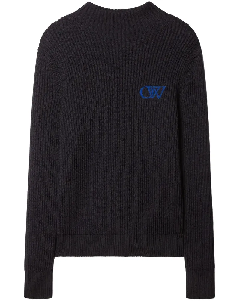 OFF-WHITE Gerippter Strickpullover mit Stickerei - Blau Blau