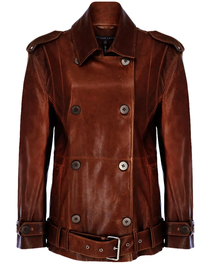 Zeynep Arcay Doppelreihige Leder-Bikerjacke - Braun Braun