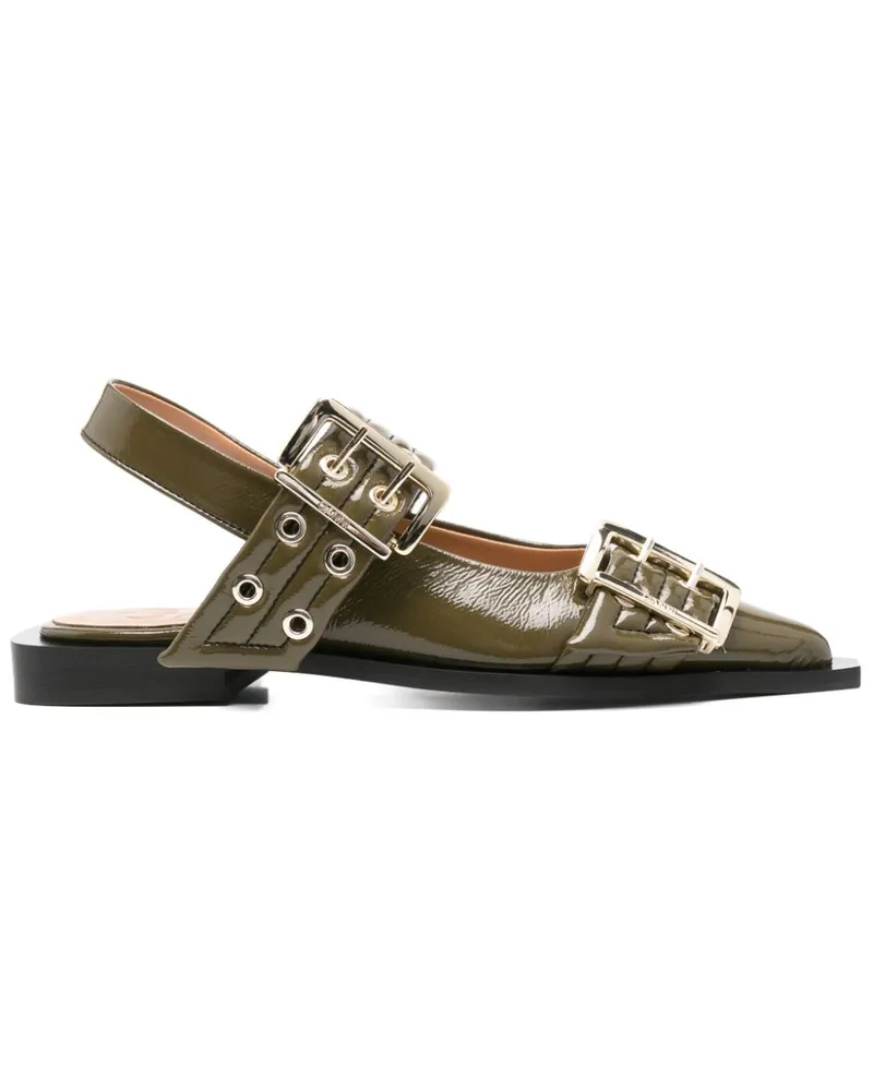 Ganni Ballerinas mit Schnalle - Grün Grün