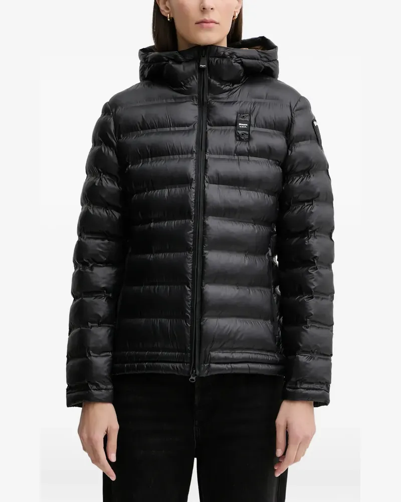 Blauer Gefütterte Kapuzenjacke - Schwarz Schwarz