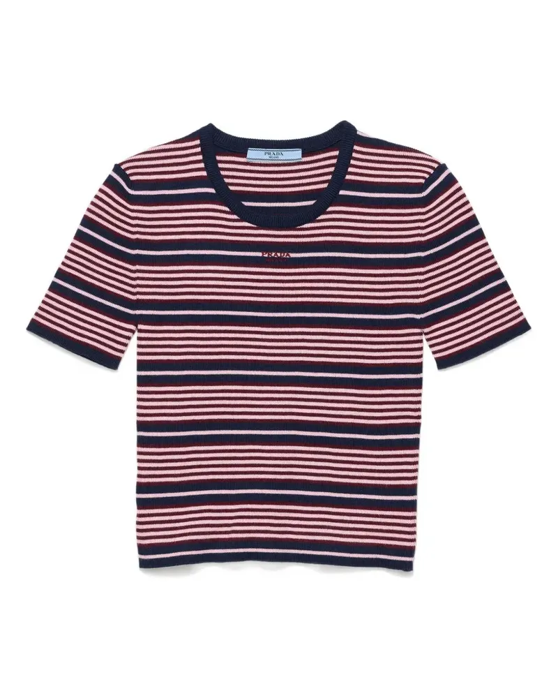 Prada Kurzärmeliger Pullover mit Streifen - Blau Blau