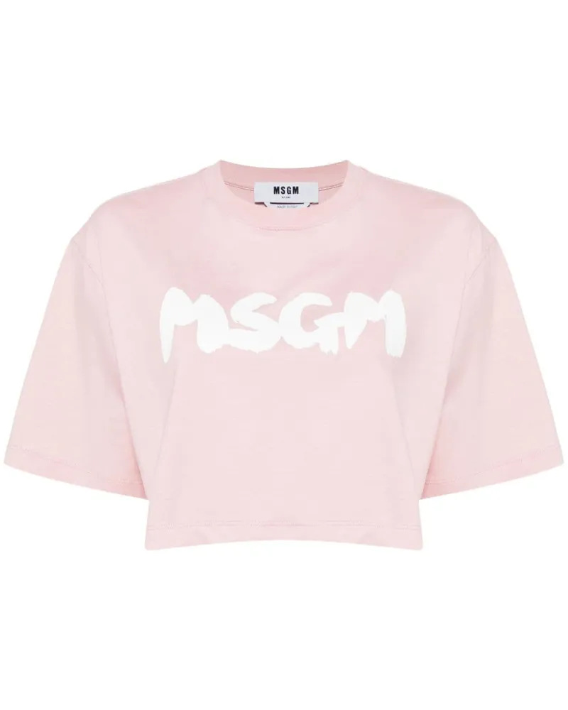 MSGM Cropped-T-Shirt mit Logo-Print Rosa