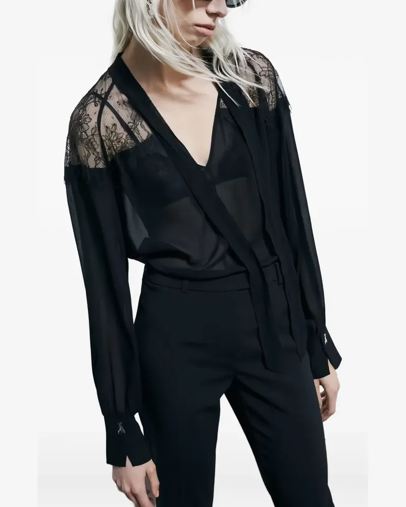 Patrizia Pepe Bluse mit Spitzendetail - Schwarz Schwarz