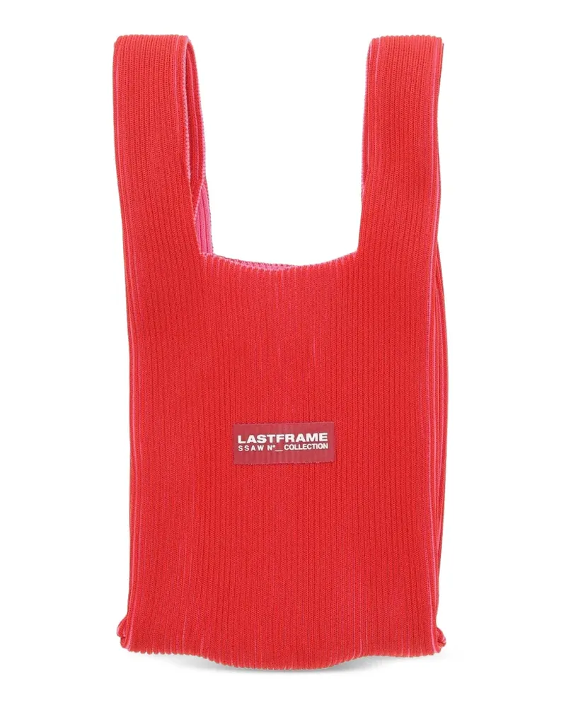 LASTFRAME Gerippte Tote Bag mit Logo-Patch - Rot Rot