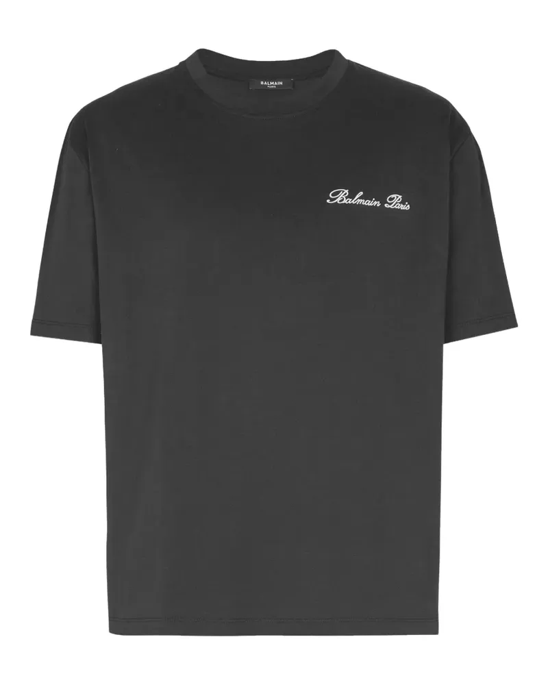 Balmain T-Shirt mit aufgestickter Signatur - Schwarz Schwarz