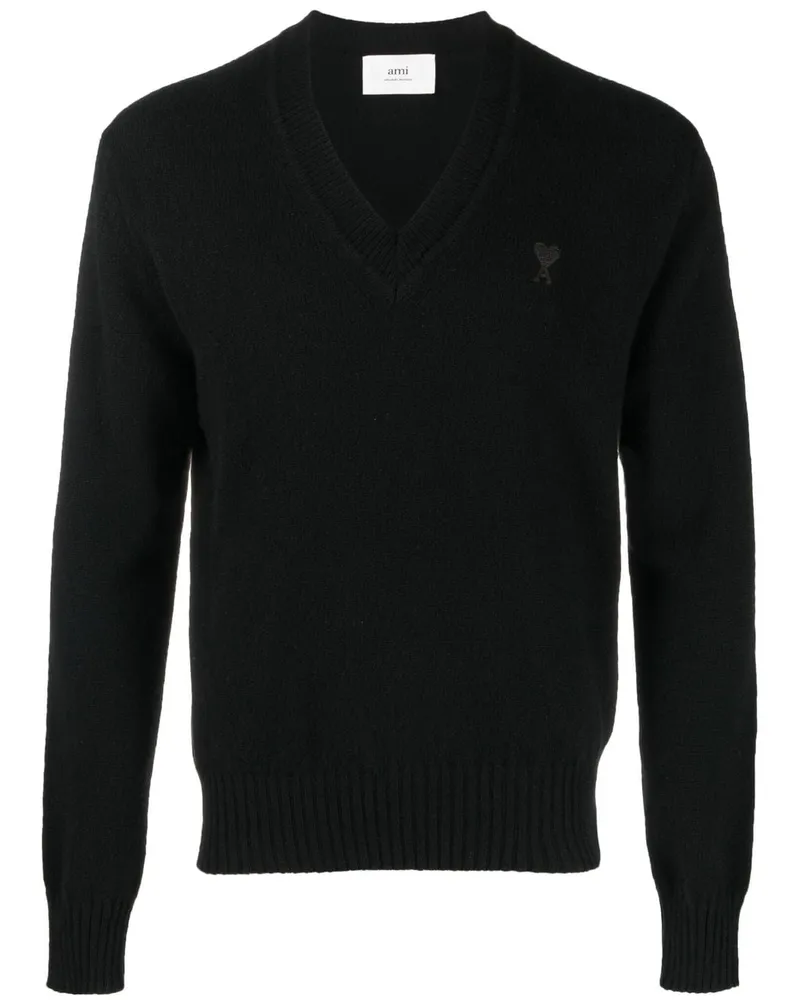 AMI Paris Strickpullover mit V-Ausschnitt - Schwarz Schwarz