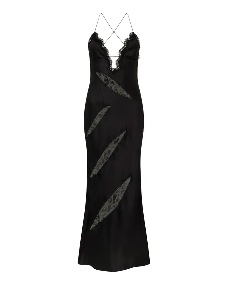 Roberto Cavalli Cut-Out-Maxikleid mit Spitzenbesatz - Schwarz Schwarz
