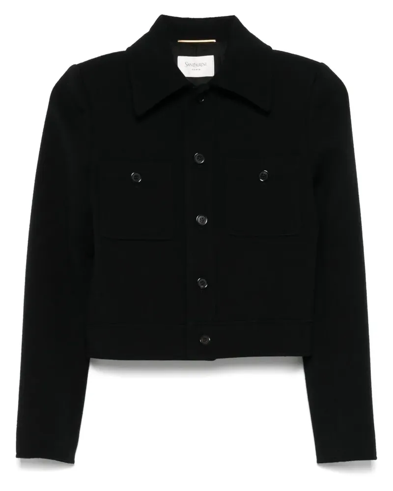 Saint Laurent Cropped-Jacke mit Rundhalsausschnitt - Schwarz Schwarz