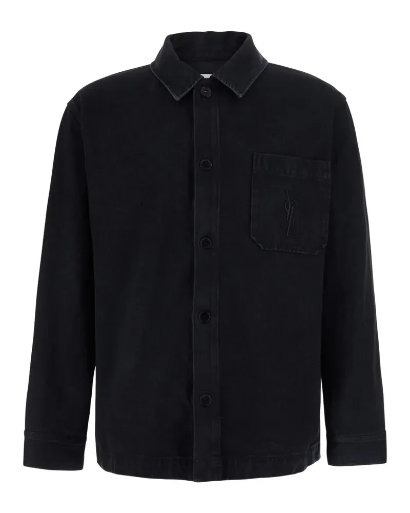 Saint Laurent Cassandre Hemdjacke aus Baumwoll-Leinen-Gabardine - Schwarz Schwarz