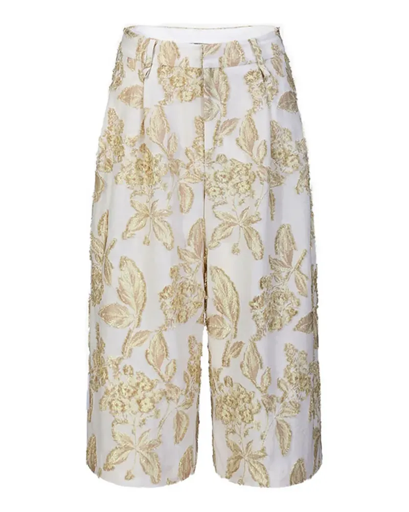 Shanghai Tang floral-jacquard cropped trousers - Weiß Weiß