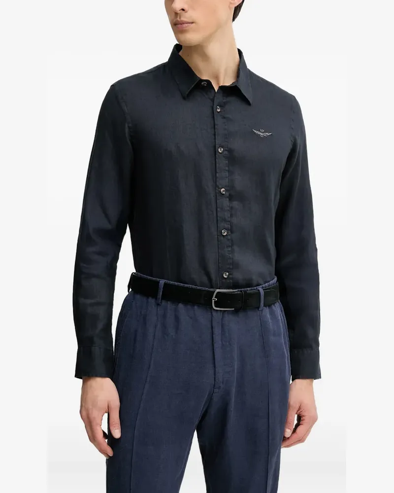 Aeronautica Militare Leinenhemd mit Stickerei - Blau Blau