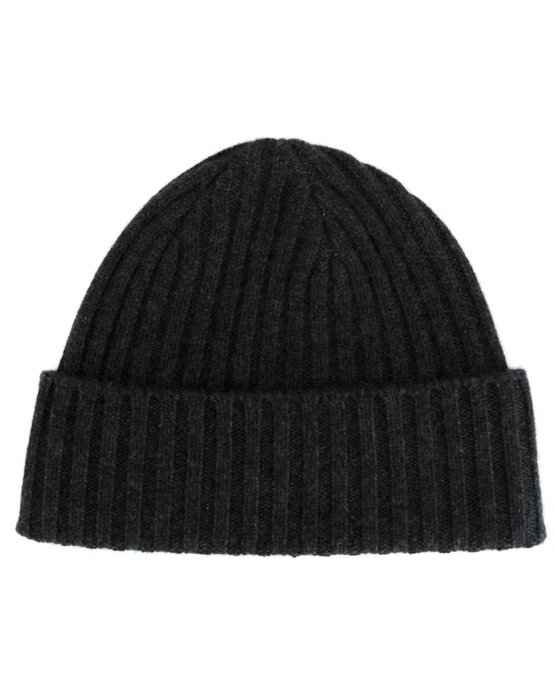 N.Peal Kaschmir-Beanie aus Rippstrick - Grau Grau