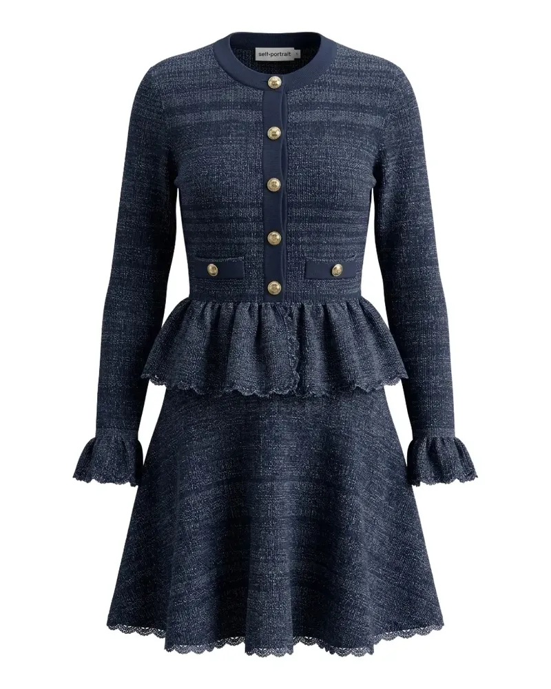 Self-Portrait navy textured knit mini dress - Blau Blau