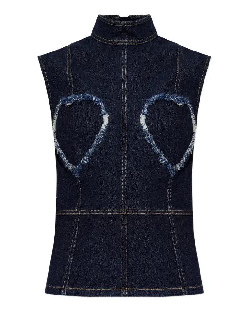 Moschino frayed heart-motif top - Blau Blau