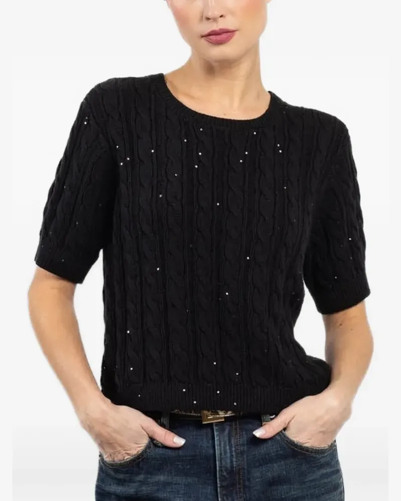 Frame Denim cable-knit embellished top - Schwarz Schwarz