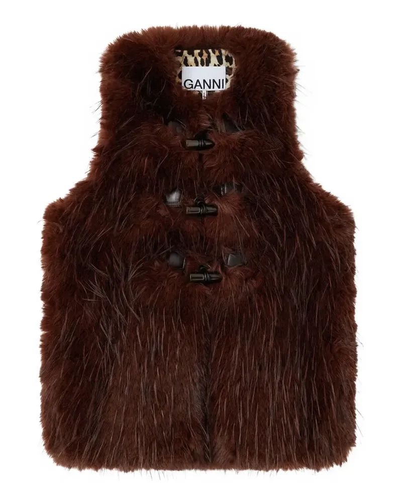 Ganni Weste aus Faux Fur mit Knebelverschluss - Braun Braun
