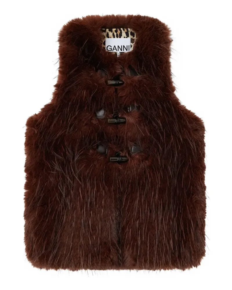 Ganni Weste aus Faux Fur mit Knebelverschluss - Braun Braun