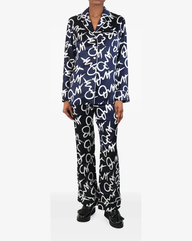 Olivia von Halle Pyjama aus Seide mit Print - Blau Blau