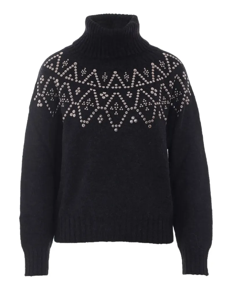 Alpha Studio Stehkragen-Pullover mit Nieten - Schwarz Schwarz